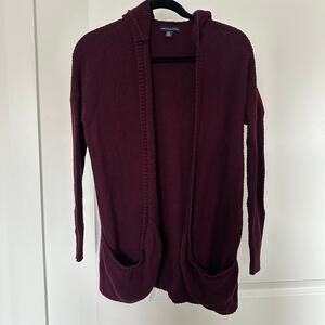 American Eagle (M) Burgundy Knitted Hooded Open Cardigan